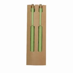A green drink bottle set displayed in a cardboard packaging, featuring two bottles and a simplistic design.