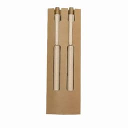 A drink bottle set in brown packaging featuring two bottles with wooden caps. The design is simple and eco-friendly.