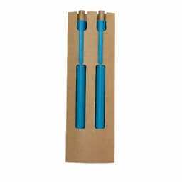 A drink bottle set with two blue bottles, each featuring a metal top, displayed in a brown cardboard packaging.
