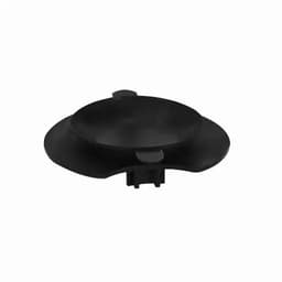 A black promotional product with a smooth, circular surface and side extensions, featuring a base connection point.