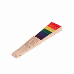 A wooden comb with a wide, colourful gradient from red to purple, featuring many fine teeth.