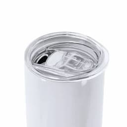 A drink bottle in white with a clear lid featuring a drinking spout and a built-in straw.