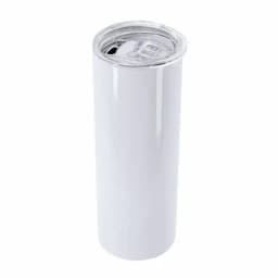 A drink bottle in shiny white with a silver lid and a logo.