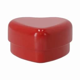 A heart-shaped storage box in glossy red with a smooth finish. It features a lid and has a simple design.