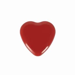 A red heart-shaped object with a glossy finish, featuring a smooth surface. It has no branding or text visible.