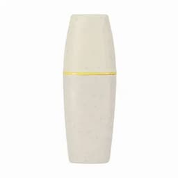 A highlighter in a cream colour with speckled detailing and a yellow band around the middle. It features a logo.