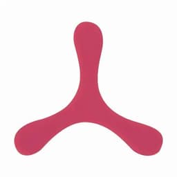 A pink throwing toy with a three-pronged design, suitable for fun and games. It features a branding logo.