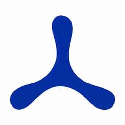 A blue throwing toy in a three-pronged shape, featuring a logo. Suitable for fun and active play.
