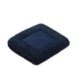 A navy blue towel with a plush, textured surface, featuring a square central area for versatility.
