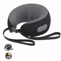 A sleep mask in grey and black with adjustable straps and built-in buttons, featuring a rounded design.