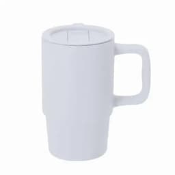 A white drink bottle with a handle and a lid, featuring a sleek, smooth design.