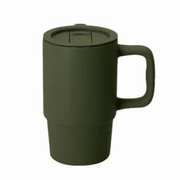 A drink bottle in dark green with a handle and a secure lid, featuring a simple, modern design.