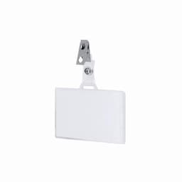 A badge holder with a silver clip and a clear, rectangular plastic insert for identification.
