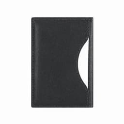 A black wallet featuring a sleek design with a curved cutout for easy access to cards.