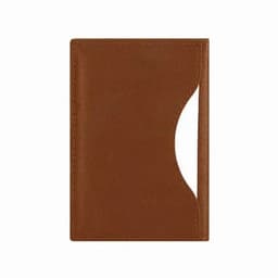 A brown cardholder made of leather, featuring a sleek design with a cut-out for easy access to cards.