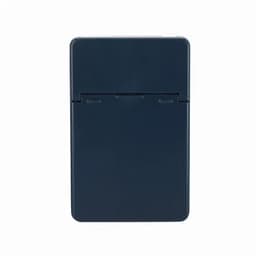 A drink bottle in navy blue with a sleek design and a logo on the front. It features a secure opening mechanism.