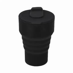 A drink bottle in matte black with a ridged design and a flip-top lid, featuring a logo.
