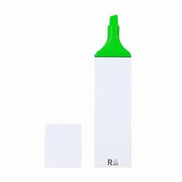 A drink bottle in white with a green lid, accompanied by a small white item, featuring a logo.