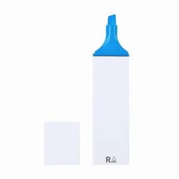 A drink bottle in white with a blue lid and a logo at the bottom.
