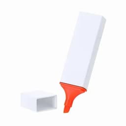 A highlighter with a white rectangular body and an orange chisel tip, featuring a removable cap.