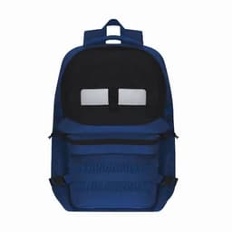 A backpack in navy blue with black accents, featuring multiple compartments and adjustable straps.