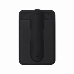 A drink bottle in sleek black, featuring a minimalistic design and a logo at the top.