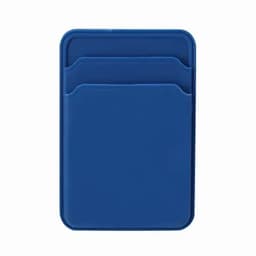 A blue card holder with two slots for cards. It has a smooth surface and a minimalist design.