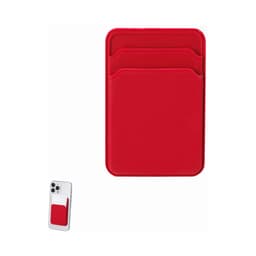 A red phone wallet with two pockets, designed to attach to the back of a smartphone. Features a simple, minimalist design.