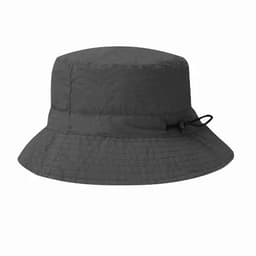 A bucket hat in dark grey with an adjustable drawstring for a customised fit.