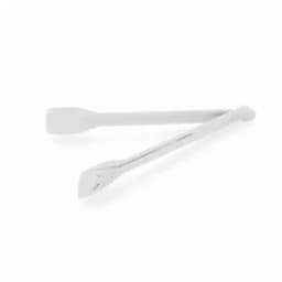 A pair of white cooking tongs with a silicone head and a sleek design. The tongs have a central hinge for easy use.