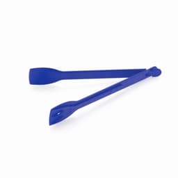 A pair of blue silicone kitchen tongs with varying end shapes, featuring a simple design and no visible branding.