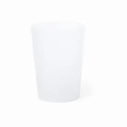 A drink bottle in white with a simple design and a logo on the side.