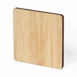 A wooden coaster with a natural bamboo finish and a dark edge, featuring a square shape.