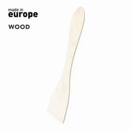 A wooden spatula with a smooth finish, featuring a simple design and a pointed edge. It has a light, natural colour.