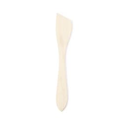 A wooden paddle pop stick, featuring a smooth, light-coloured finish and an ergonomic shape.