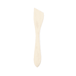 A wooden spatula with a curved edge and a smooth handle, featuring a light, natural wood colour.