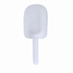 A transparent scoop with a flat head and a long handle, suitable for various uses.