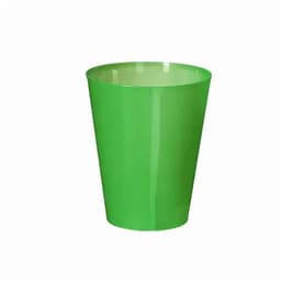 A green drink bottle with a sleek, tapered design. It has a glossy finish and includes a logo.