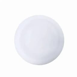 A round white drink bottle with a smooth surface and a central indentation. It features a logo on the side.