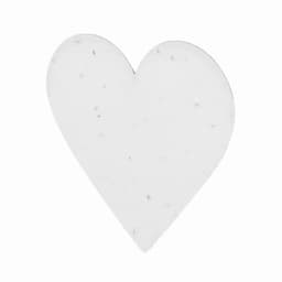 A heart-shaped promotional product in white, featuring a smooth surface and subtle speckles.