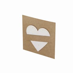 A heart-shaped cutout in a brown card, featuring a white inner piece, with a simple, minimalist design.