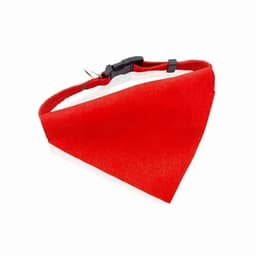 A red bandana with a clip, featuring a triangular shape and a sturdy fastening.