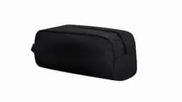 A black pencil case with a rectangular design and a zip closure, featuring a plain exterior.