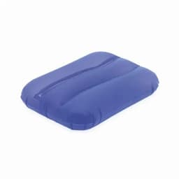 A blue inflatable cushion with curved lines and a smooth surface, featuring a subtle logo.