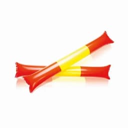 Two inflatable sticks in bright red and yellow colours arranged in an overlapping position.