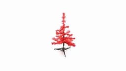 A red artificial Christmas tree with a black stand, featuring vibrant branches and a classic design.