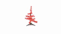 A decorative artificial Christmas tree in vibrant red, featuring a black stand.