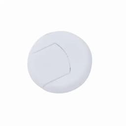 A round, white product with a cut-out section, featuring a smooth surface and a minimalistic design.