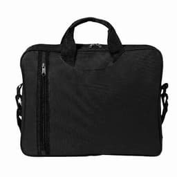 A black carrying bag with top handles and a zippered compartment on the front.