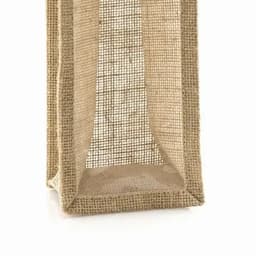 A product featuring a natural jute bag with an open weave design, showcasing its textured beige colour.